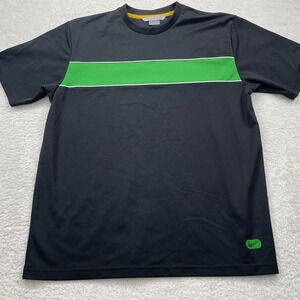 Vintage 90 Nike Men T Shirt Large L Black Green Stripe Athletic Training Tee Top